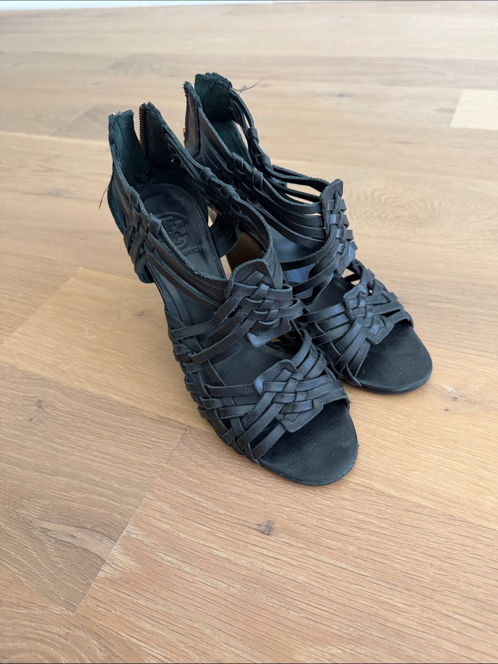Tory Burch Black Woven Strappy Heel Sandals